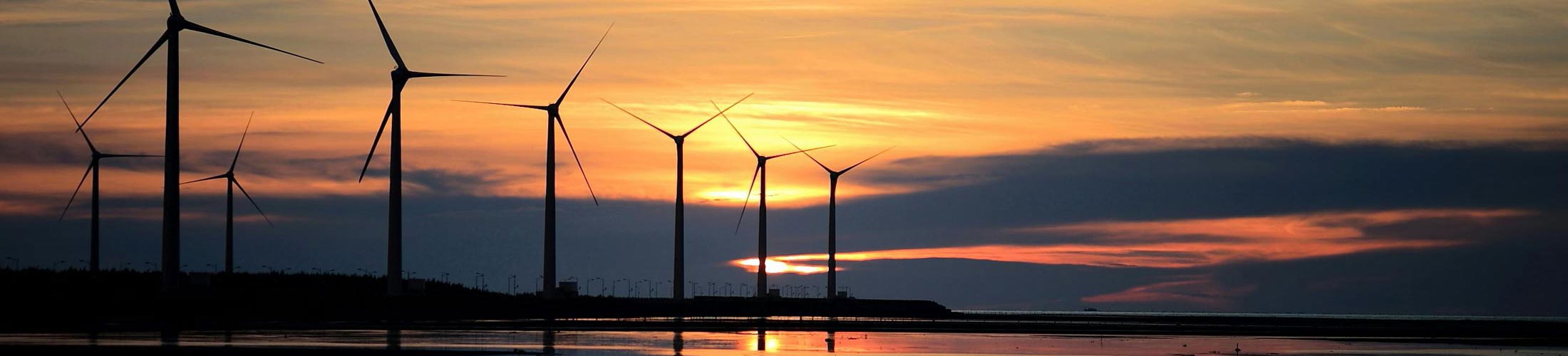 Windmills at sundown